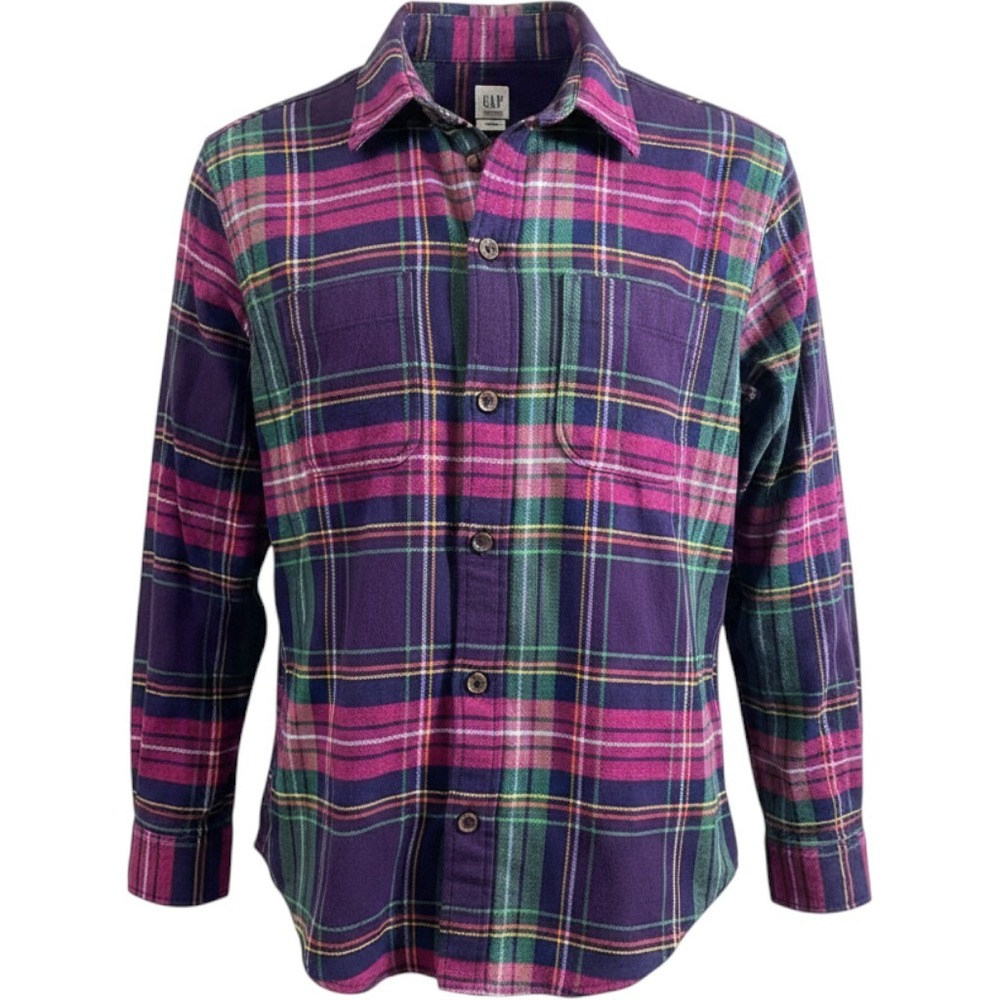 Gap Kids Flannel Shirt Kids Size L (10) Purple Plaid New Long Sleeve Button Down - Picture 1 of 9